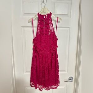NEW FREE PEOPLE FUSCHIA LOST IN A DREAM TWOFER LACE DRESS Size 0